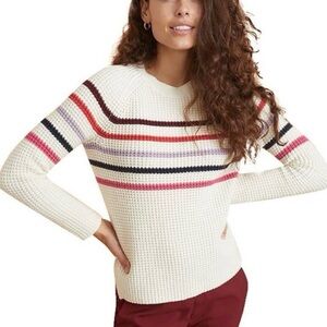 Marine Layer Delaney Sweater Women M Retro Stripe Waffle Knit Cotton Wool Chunky